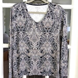Women's XL Extra Large Long Sleeve 100% Cotton Shirt T-shirt Top Paisley Print